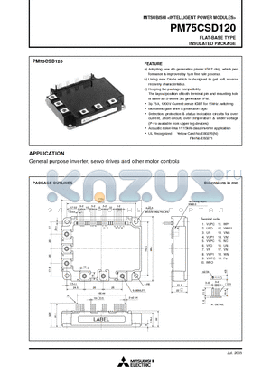 PM75CSD120 datasheet - FLAT-BASE TYPE INSULATED PACKAGE