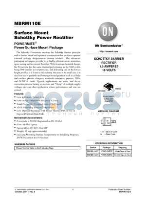MBRM110E datasheet - Surface Mount Schottky Power Rectifier