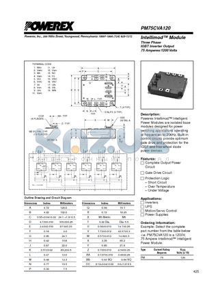 PM75CVA120 datasheet - Intellimod Module Three Phase IGBT Inverter Output (75 Amperes/1200 Volts)