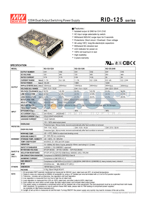 RID-125-1224 datasheet - 125W Dual Output Switching Power Supply