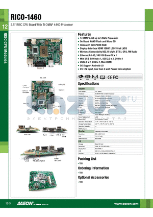 RICO-1460 datasheet - 2.5 RISC CPU Board With Ti OMAP 4460 Processor