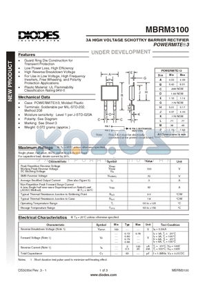 MBRM3100 datasheet - 3A HIGH VOLTAGE SCHOTTKY BARRIER RECTIFIER POWERMITE3