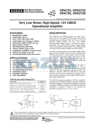 OPA725 datasheet - Very Low Noise, High-Speed, 12V CMOS Operational Amplifier