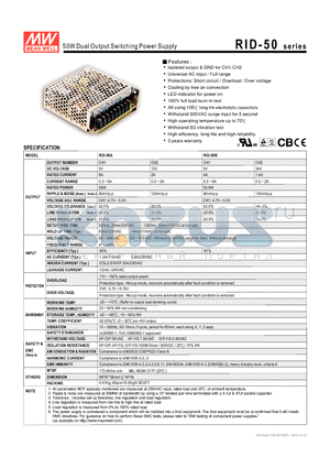 RID-50B datasheet - 50W Dual Output Switching Power Supply