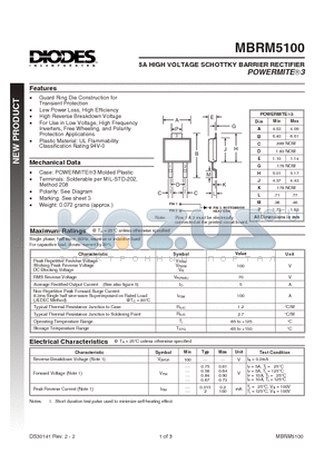 MBRM5100 datasheet - 5A HIGH VOLTAGE SCHOTTKY BARRIER RECTIFIER