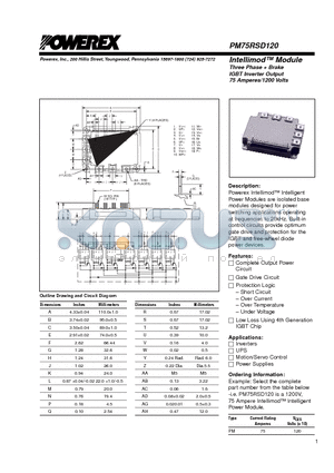 PM75RSD120 datasheet - Intellimod Module Three Phase  Brake IGBT Inverter Output (75 Amperes/1200 Volts)