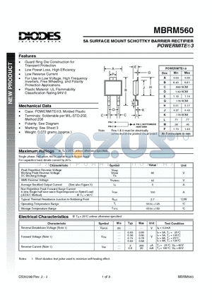 MBRM560 datasheet - 5A SURFACE MOUNT SCHOTTKY BARRIER RECTIFIER