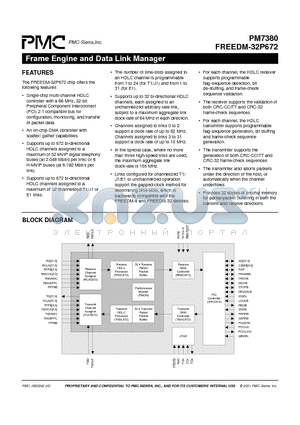 PM7380 datasheet - FRAME ENGINE AND DATA LINK MANAGER 32P672