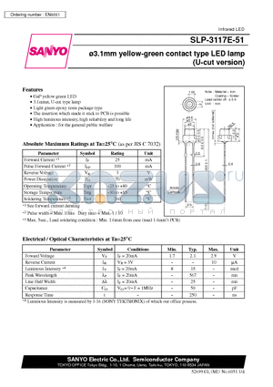 SLP-3117E-51 datasheet - 3.1mm yellow-green contact type LED lamp (U-cut version)