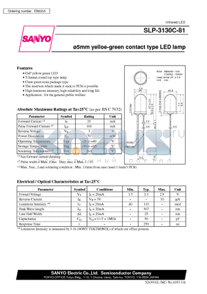 SLP-3130C-81 datasheet - 5mm yelloe-green contact type LED lamp