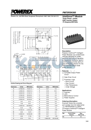 PM75RSK060 datasheet - Intellimod Module Three Phase  Brake IGBT Inverter Output (75 Amperes/600 Volts)