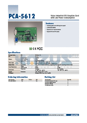 PCA-5612 datasheet - Value Industrial PCI Graphics Card with Low Power Consumption