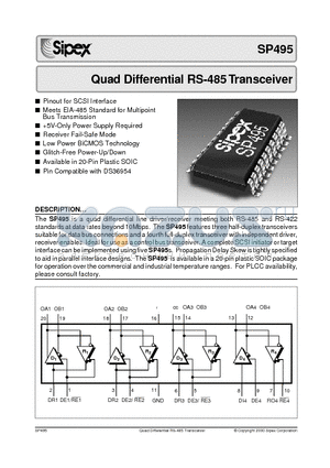 SP495ET datasheet - Quad Differential RS-485 Transceiver