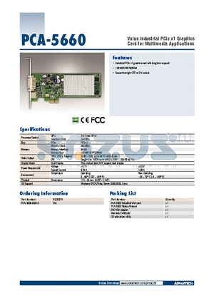 PCA-5660-00A1E datasheet - Value Industrial PCIe x1 Graphics Card for Multimedia Applications