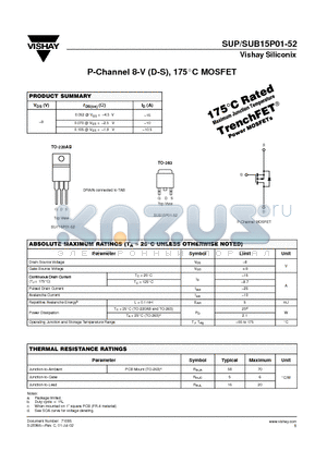 SUP15P01-52 datasheet - P-Channel 8-V (D-S), 175C MOSFET
