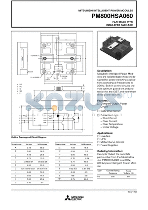 PM800HSA060 datasheet - FLAT-BASE TYPE INSULATED PACKAGE