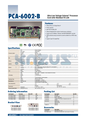 PCA-6002E2-03B1E datasheet - Ultra Low Voltage Celeron^ Processor Card with VGA/Dual FE LAN