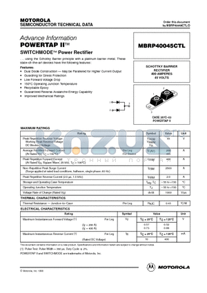 MBRP40045CTL datasheet - POWERTAP II SWITCHMODE Power Rectifier