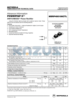 MBRP400100CTL datasheet - POWERTAP II SWITCHMODE Power Rectifier