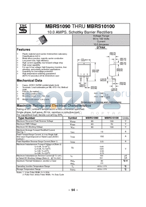 MBRS10100 datasheet - 10.0 AMPS. Schottky Barrier Rectifiers