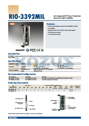 RIO-3392MIL-A2E datasheet - 6U CompactPCI^ Rear Transition Board for MIC-3392MIL