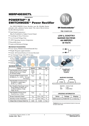 MBRP40030CTL datasheet - POWERTAP-TM  II SWITCHMODE-TM Power Rectifier