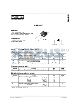 MBRP745 datasheet - SCHOTTKY BARRIER RECTIFIER