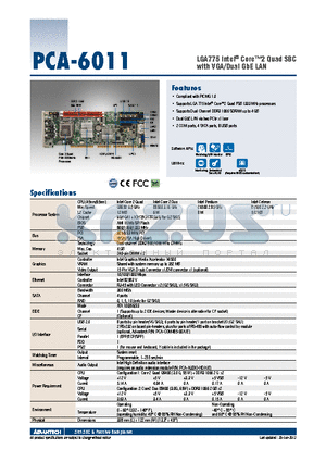 PCA-6011 datasheet - Supports Dual Channel DDR3 1066 SDRAM up to 4 GB