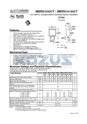 MBRS10100CT datasheet - 10.0 AMPS. Surface Mount Schottky Barrier Rectifiers