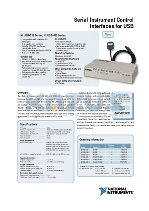 NIUSB-232 datasheet - Serial Instrument Control Interfaces for USB