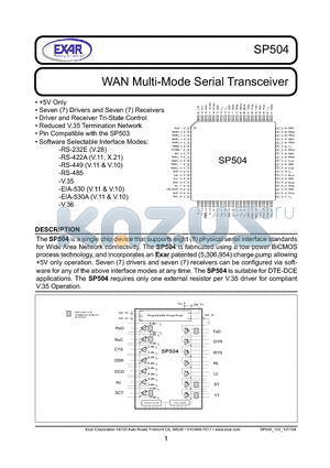 SP504 datasheet - WAN Multi-Mode Serial Transceiver