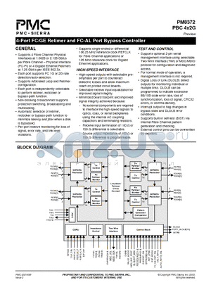 PM8372 datasheet - 4-Port FC/GE Retimer and FC-AL Port Bypass Controller