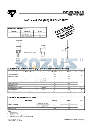 SUP75N03-07 datasheet - N-Channel 30-V (D-S) 175C MOSFET
