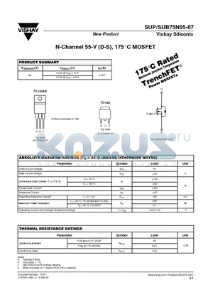 SUP75N05-07 datasheet - N-Channel 55-V (D-S), 175C MOSFET