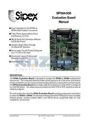 SP504EB datasheet - Evaluation Board Manual