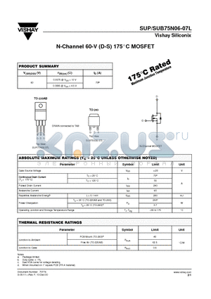 SUP75N06-07L datasheet - N-Channel 60-V (D-S) 175C MOSFET