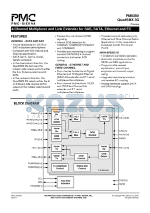 PM8380 datasheet - 4-Channel Multiplexer and Link Extender for SAS, SATA, Ethernet and FC