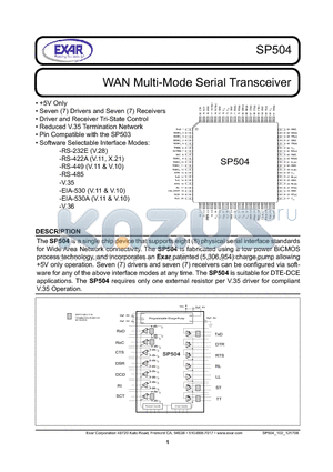 SP504MCM-L datasheet - WAN Multi-Mode Serial Transceiver