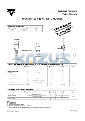 SUP75N06-08 datasheet - N-Channel 60-V (D-S), 175C MOSFET