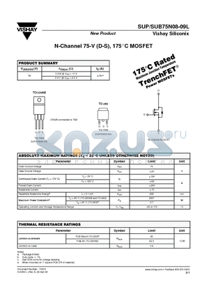 SUP75N08 datasheet - N-Channel 75-V (D-S), 175C MOSFET