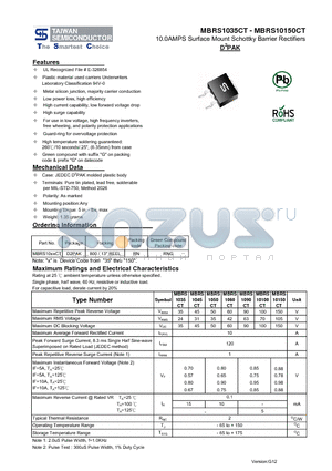 MBRS1035CT_13 datasheet - 10.0AMPS Surface Mount Schottky Barrier Rectifiers