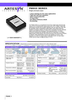 PM841 datasheet - Single and dual output 10 to 12 Watt Nominal input DC/DC converters