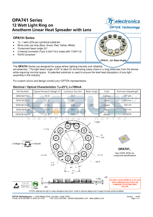 OPA741W23 datasheet - 12 Watt Light Ring on Anotherm Linear Heat Spreader with Lens