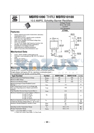 MBRS1090 datasheet - 10.0 AMPS. Schottky Barrier Rectifiers