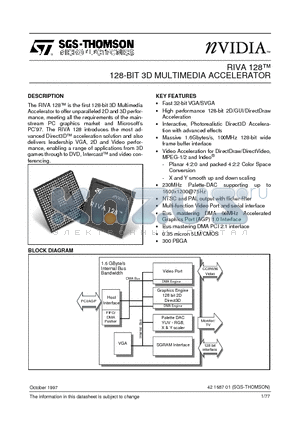 RIVA128 datasheet - RIVA 128 128-BIT 3D MULTIMEDIA ACCELERATOR