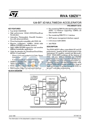 RIVA128ZX datasheet - 128-BIT 3D MULTIMEDIA ACCELERATOR
