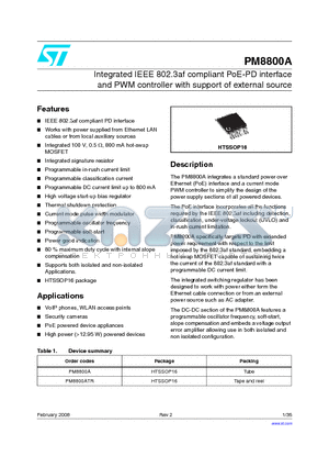 PM8800A_08 datasheet - Integrated IEEE 802.3af compliant PoE-PD interface and PWM controller with support of external source