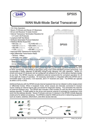 SP505BCM-L datasheet - WAN Multi-Mode Serial Transceiver