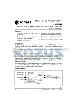 PM9102AP datasheet - SINGLE PHASE POWER/ENERGY METERING MODULE