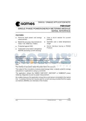 PM9103APA datasheet - SINGLE PHASE POWER/ENERGY METERING MODULE